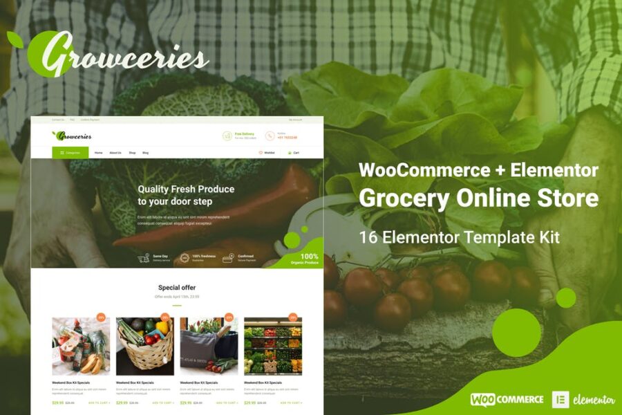 Growceries – Food & Grocery Store Elementor Template Kit